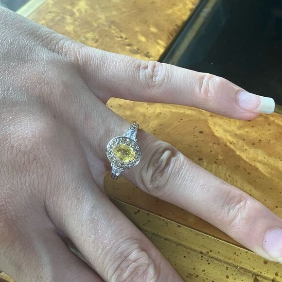 Natural Yellow Sapphire Sterling Silver Ring Size 7 - Picture 4 of 10